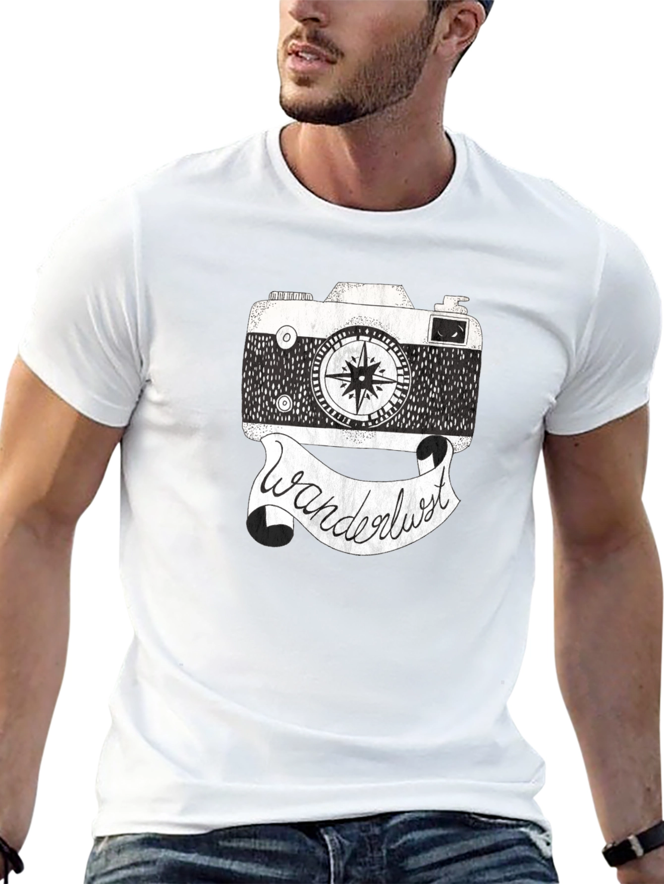 Wanderlust Camera Graphic Tee - Black Cotton Shirt