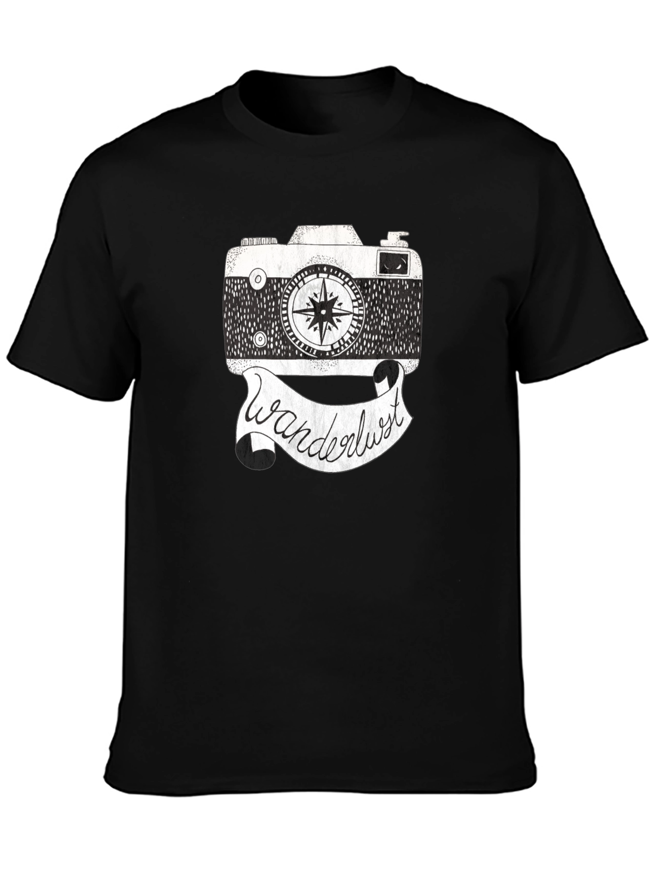 Wanderlust Camera Graphic Tee - Black Cotton Shirt