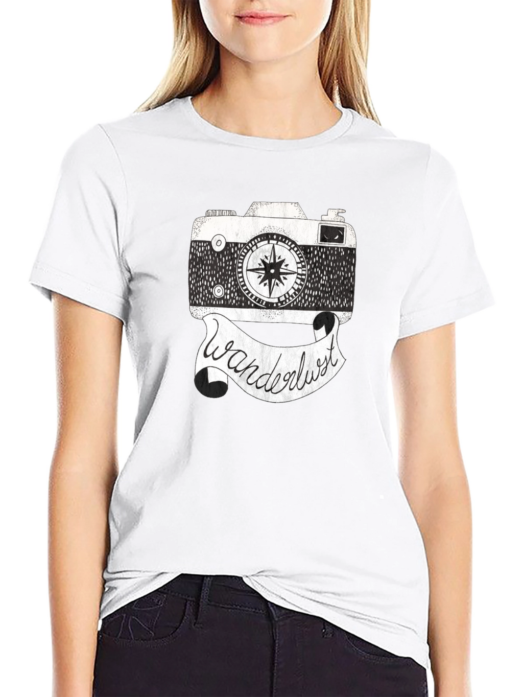 Wanderlust Camera Graphic Tee - Black Cotton Shirt