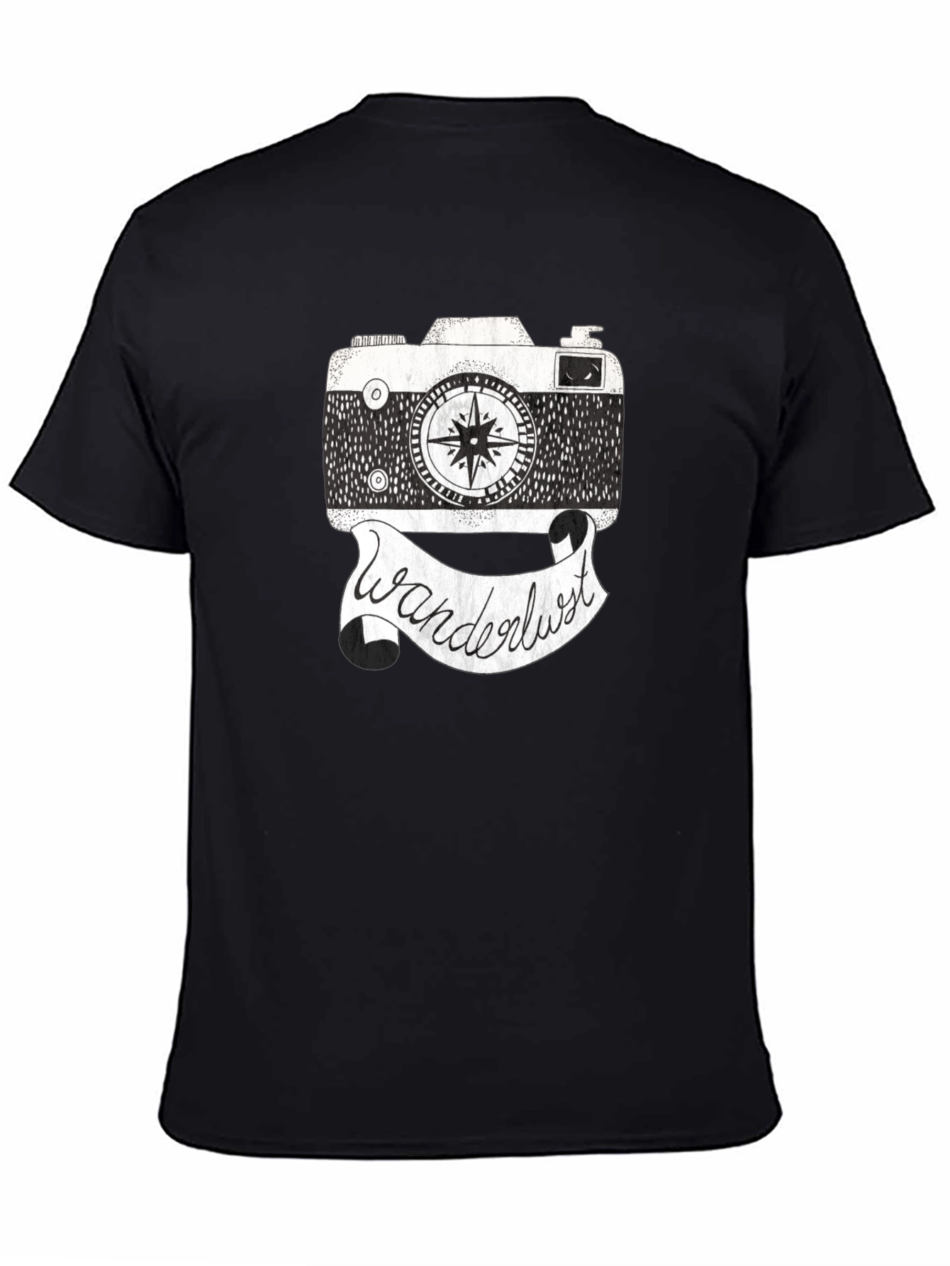 Wanderlust Camera Graphic Tee - Black Cotton Shirt