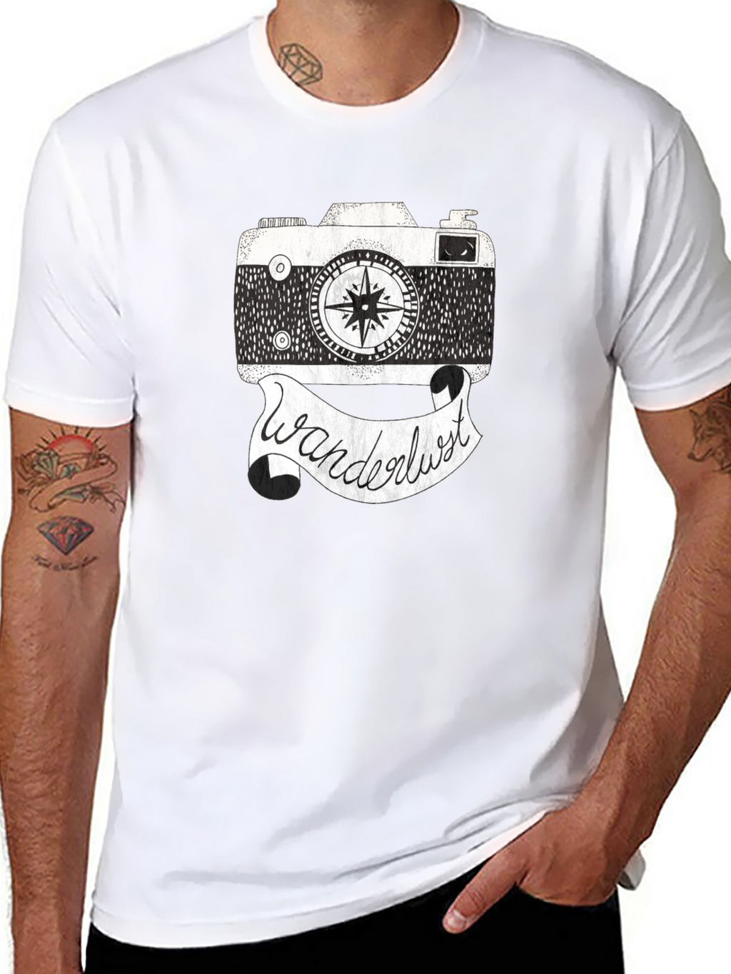 Wanderlust Camera Graphic Tee - Black Cotton Shirt