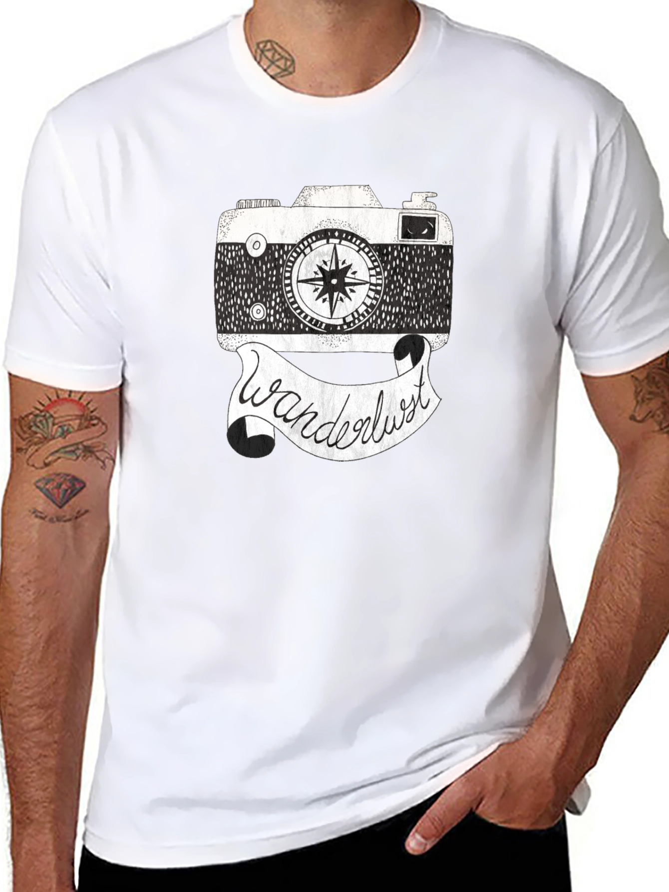 Wanderlust Camera Graphic Tee - Black Cotton Shirt
