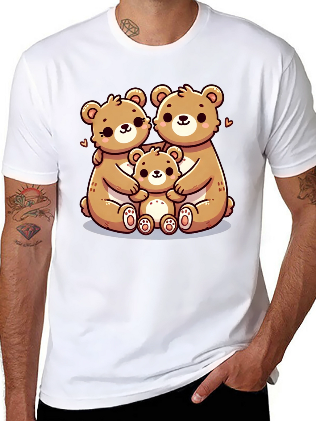 Cute Bear Family Graphic Tee - Black