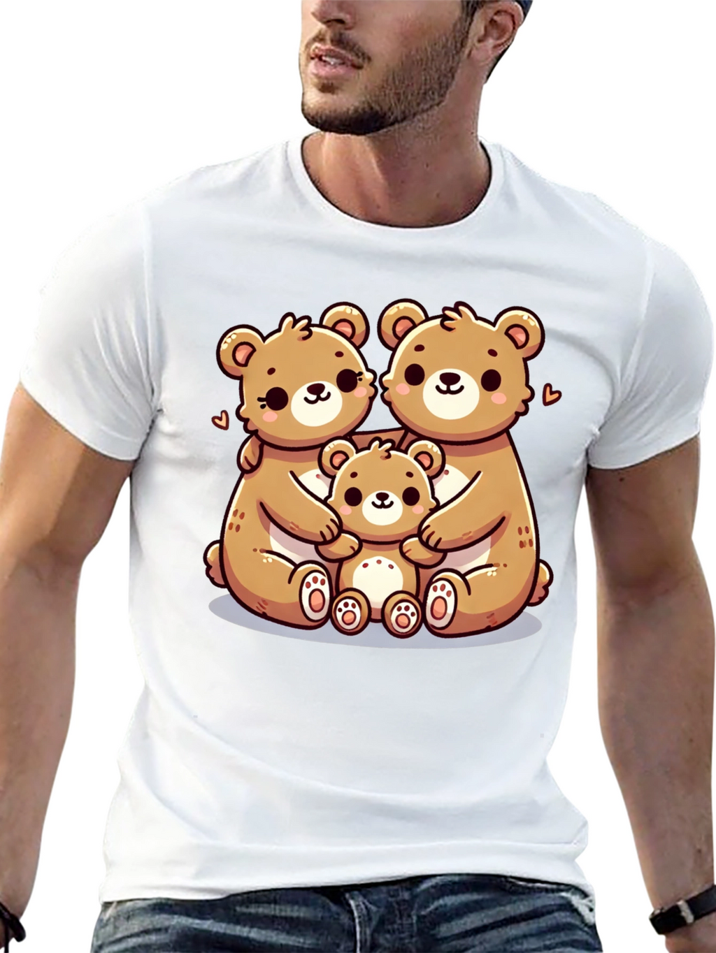 Cute Bear Family Graphic Tee - Black