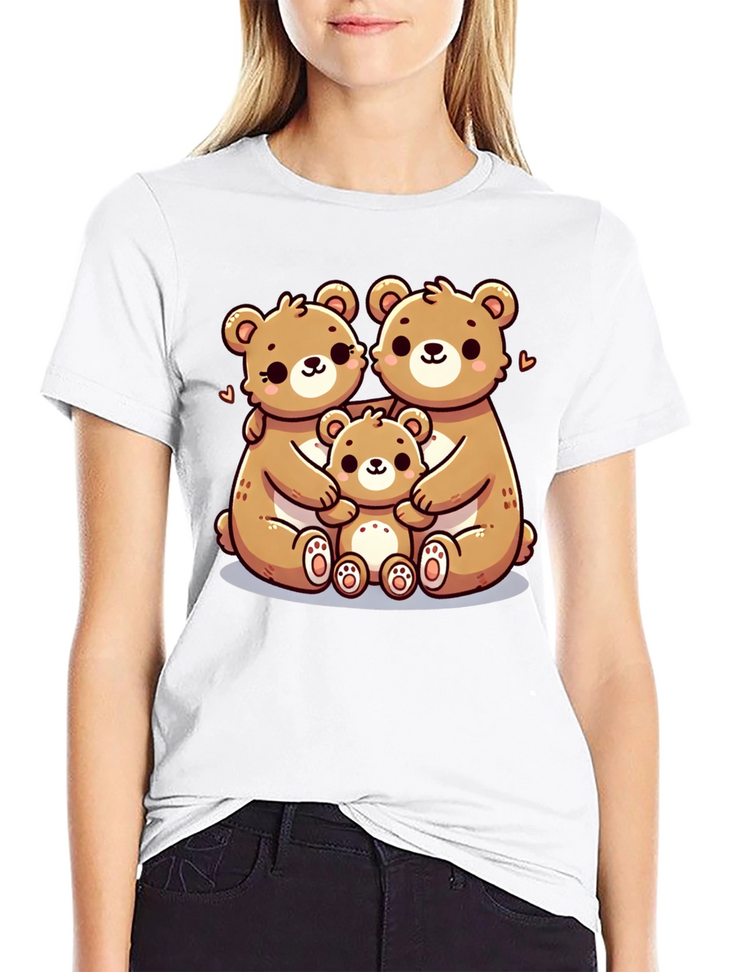 Cute Bear Family Graphic Tee - Black