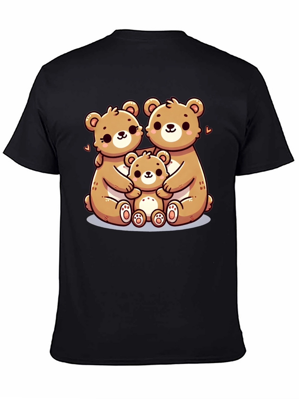 Cute Bear Family Graphic Tee - Black