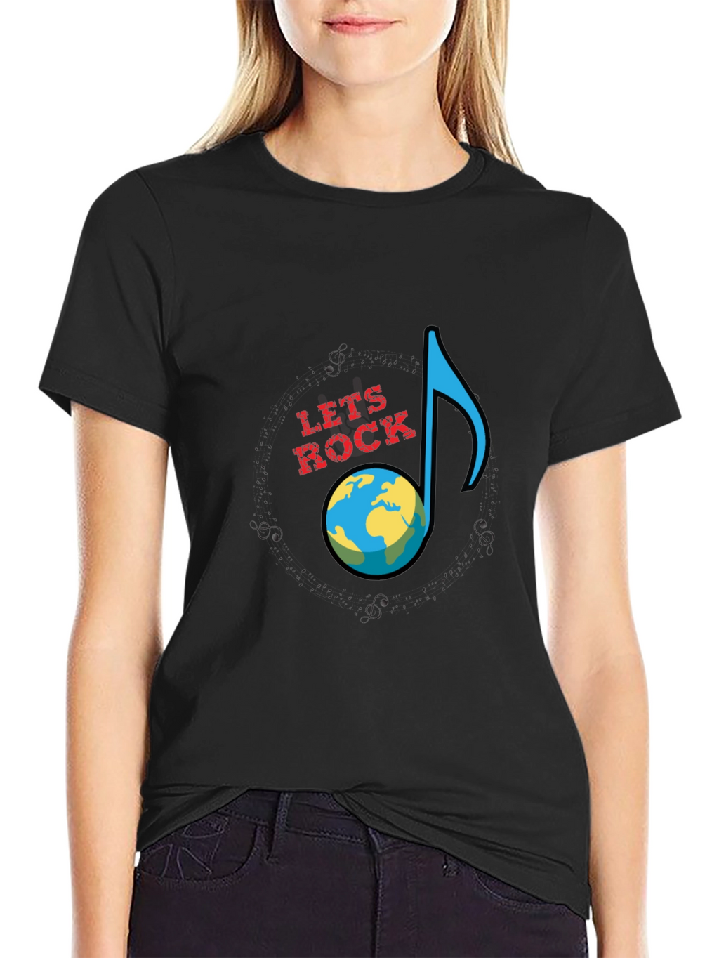 Lets Rock Planet Earth Graphic T-Shirt - Black