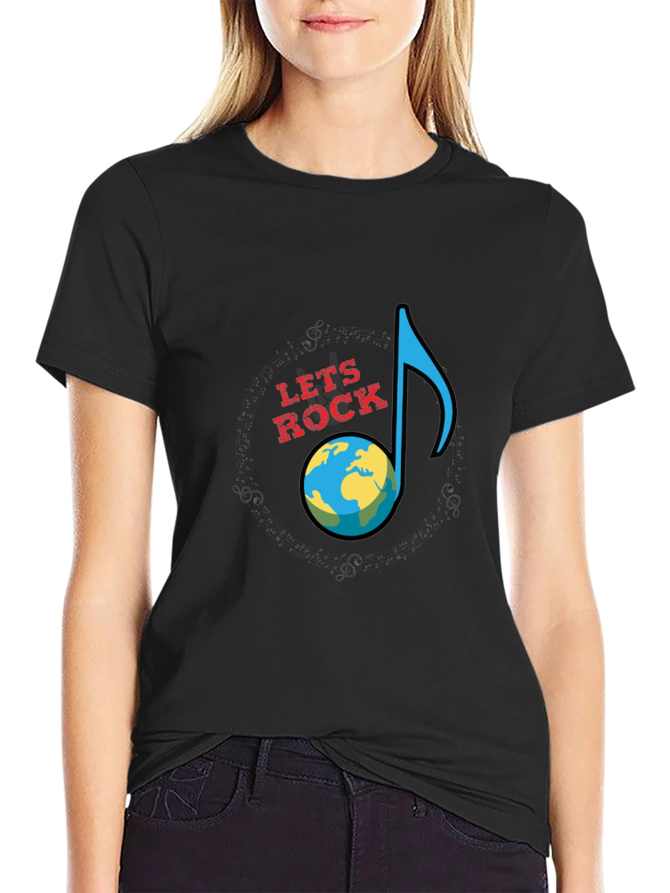 Lets Rock Planet Earth Graphic T-Shirt - Black